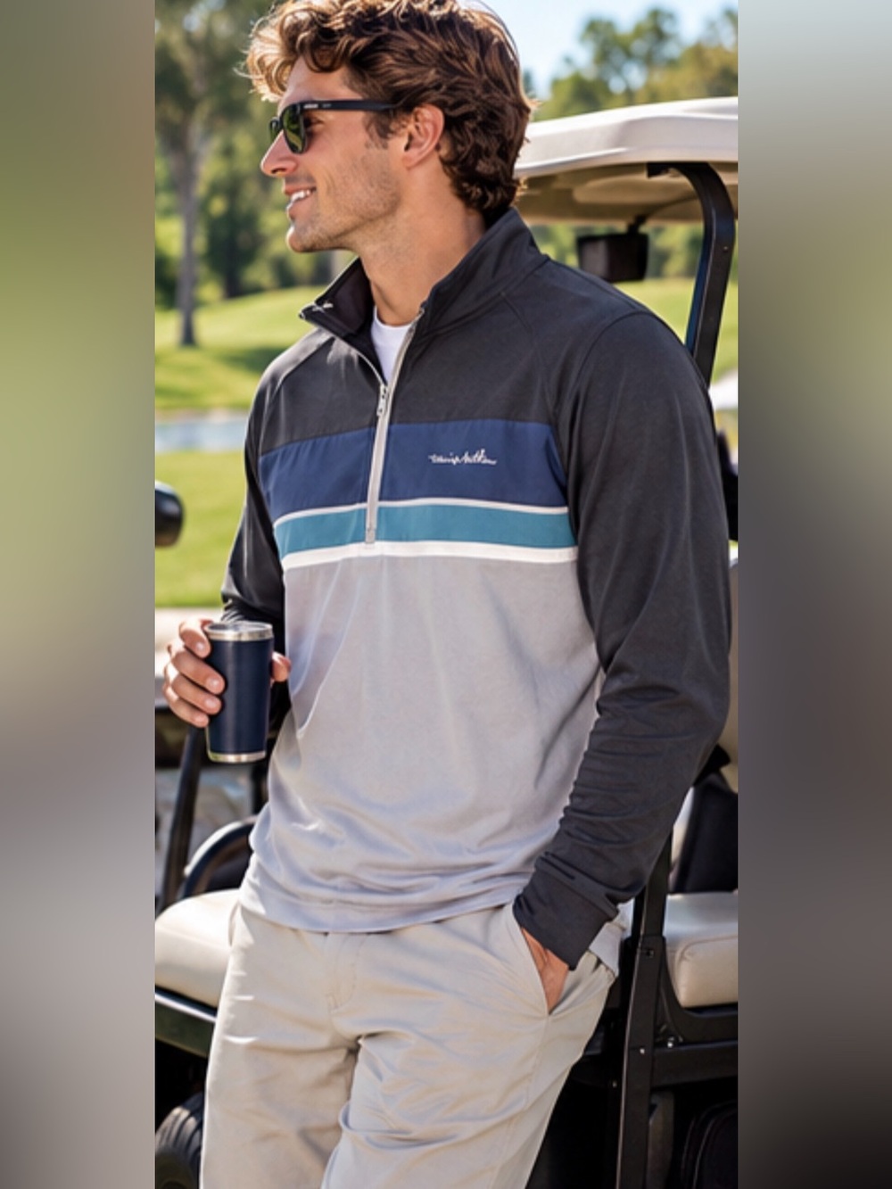 Men's Colorblock Quarter-Zip Pullover Jacket - Gray/Blue - Picture 2 of 5